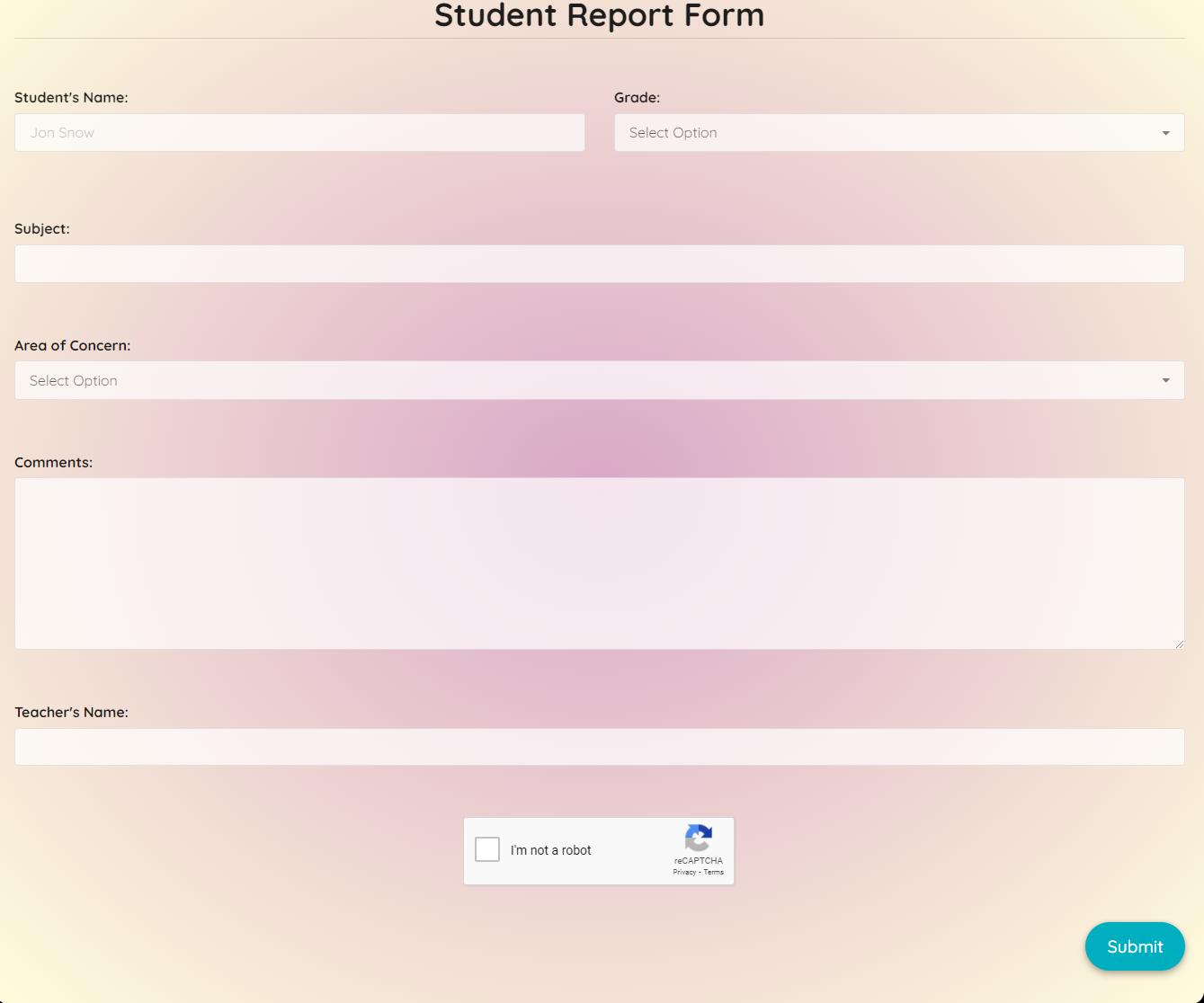 Student Report Form Template template