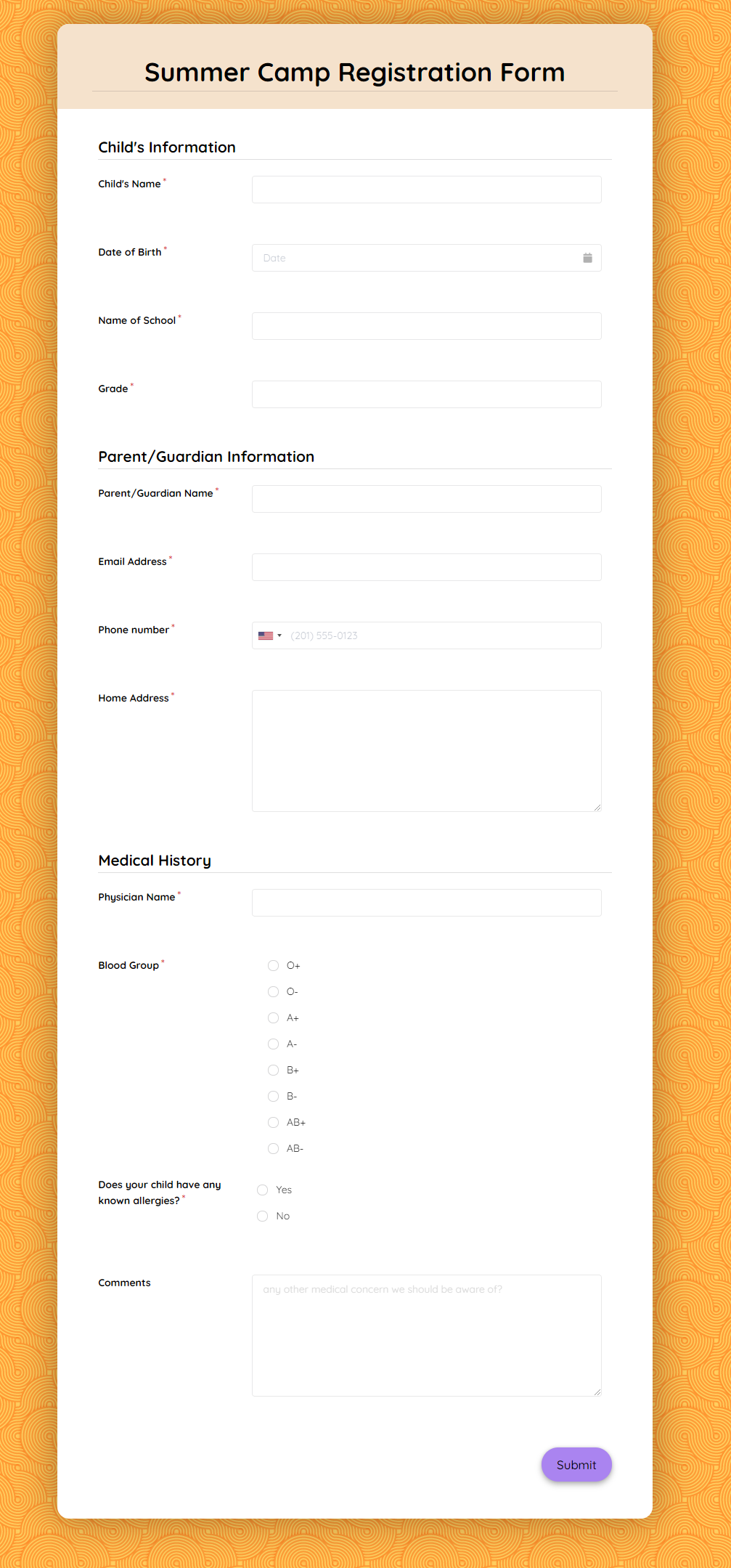 Free Summer Camp Registration Form Template template