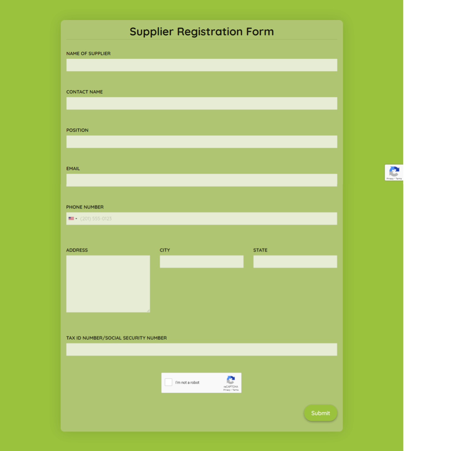 Supplier Registration Form Template template