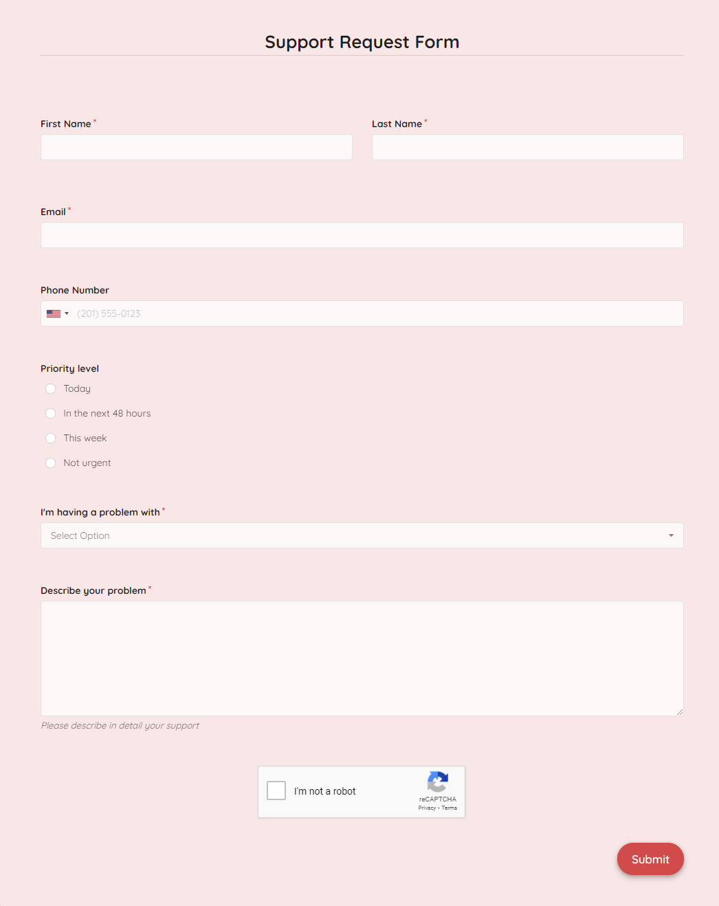 Support Request Form Template template