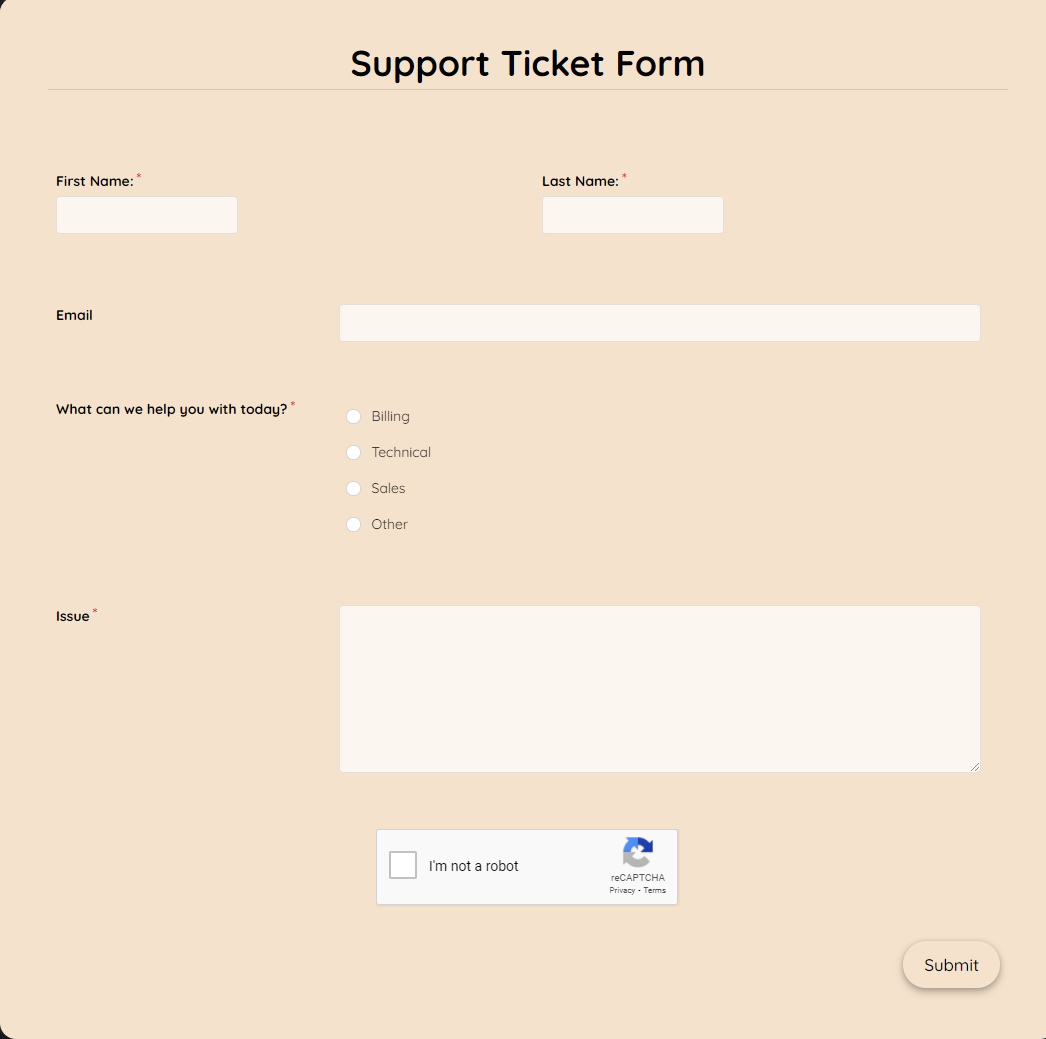 Support Ticket Form Template template