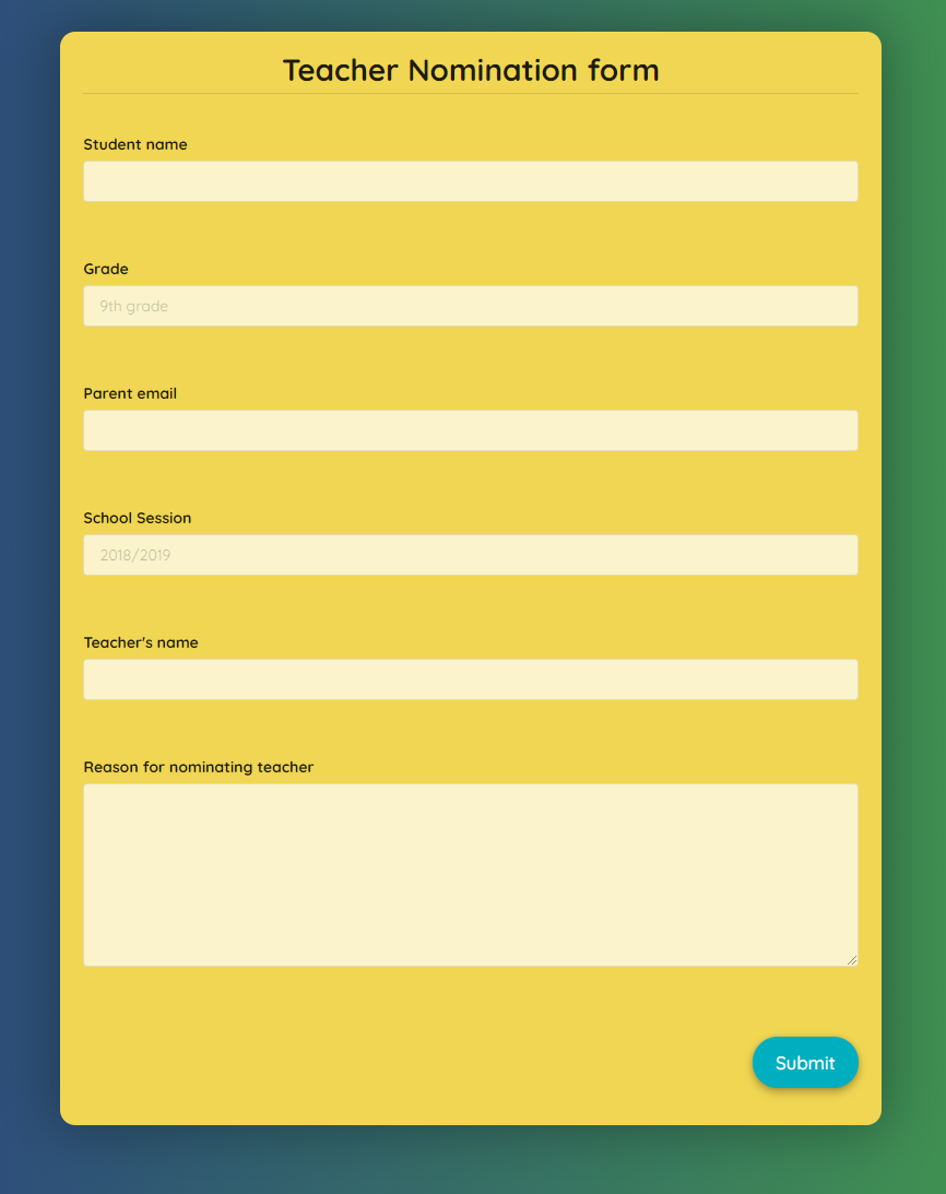 Teacher Nomination Form Template template