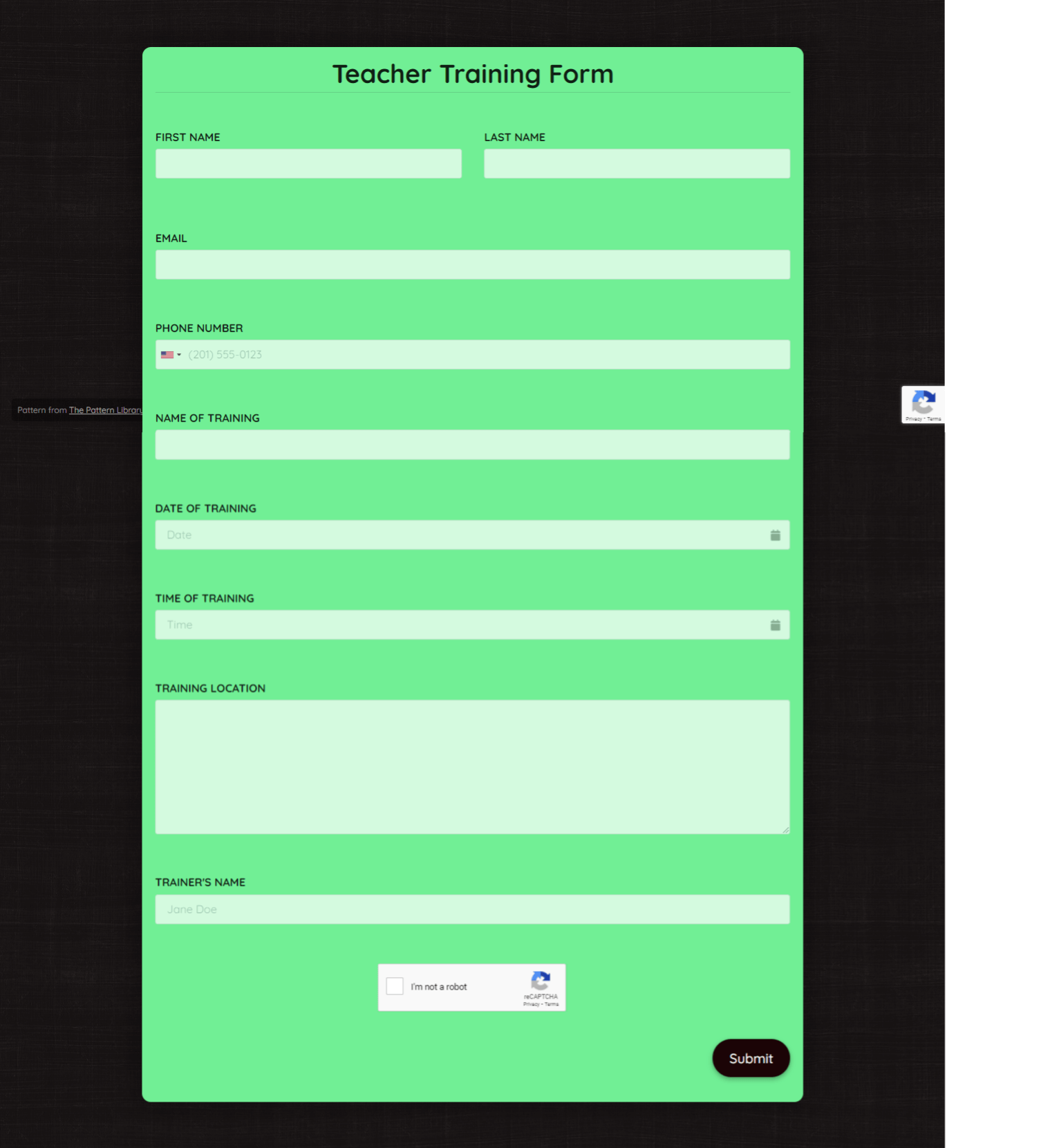 Teacher Training Form template