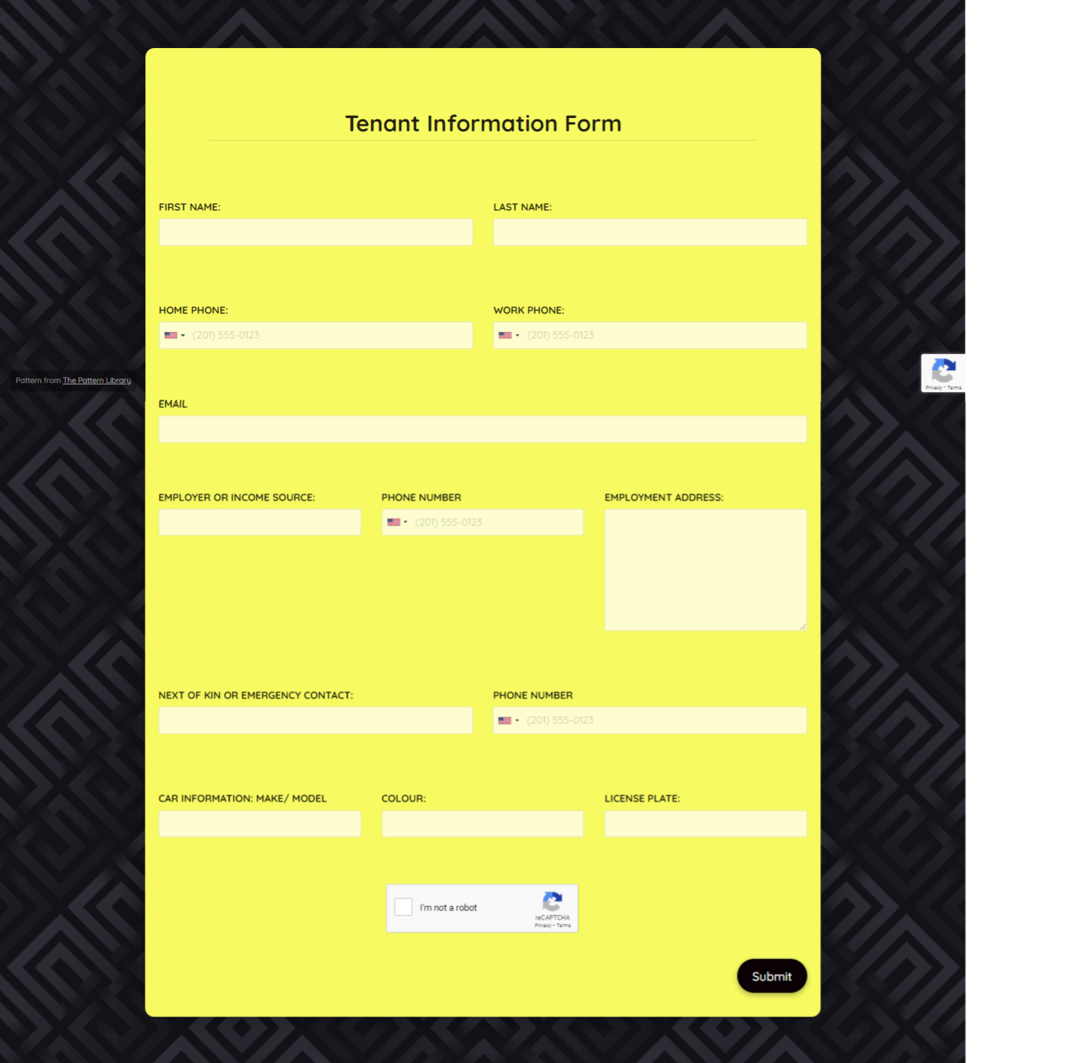 Tenant Information Form Template template