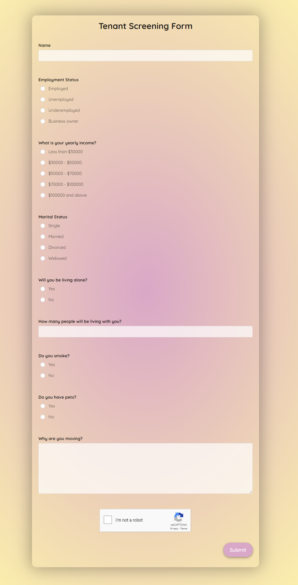 Tenant Screening Form Template template