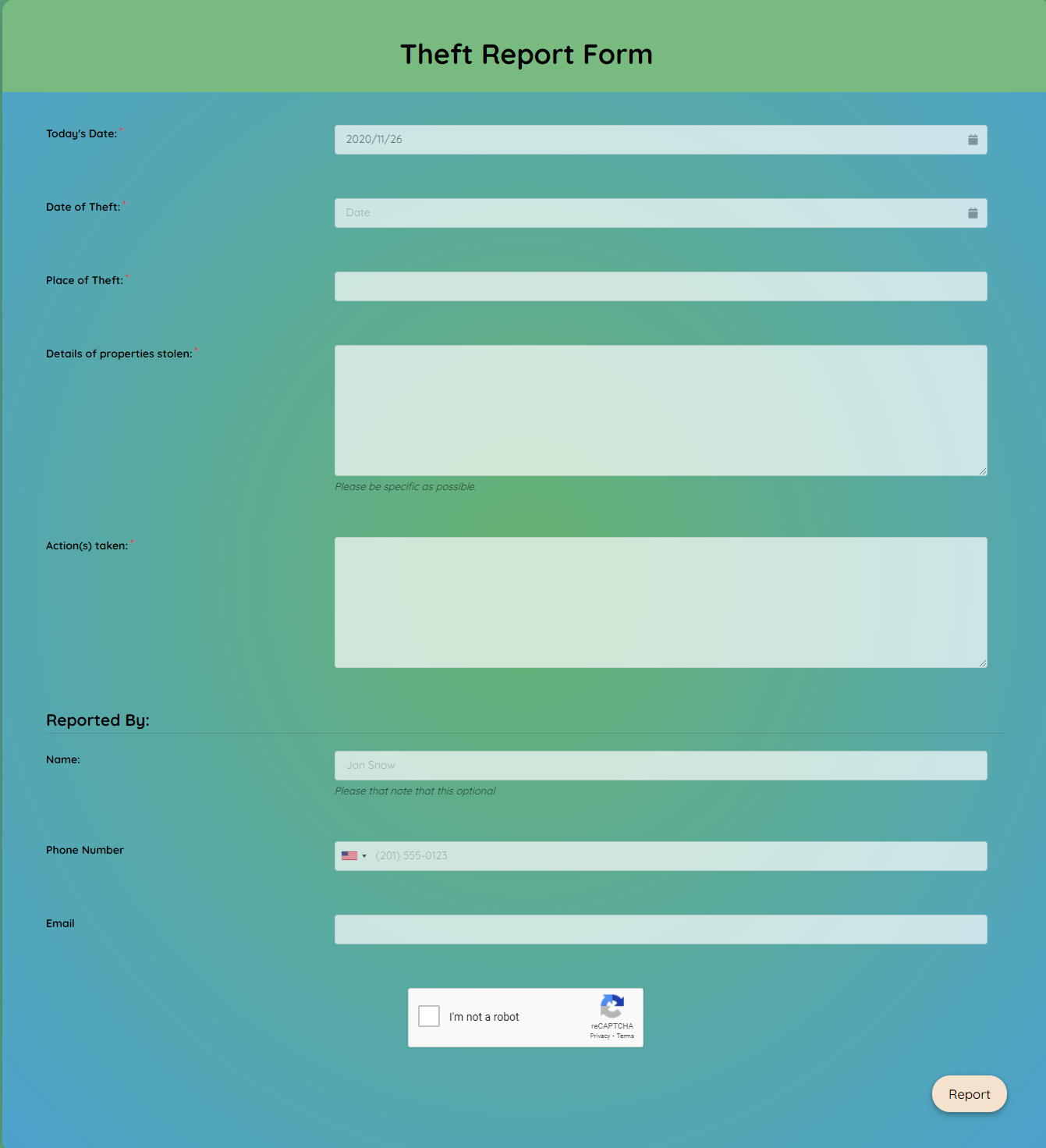 Free Theft Report Form Template template
