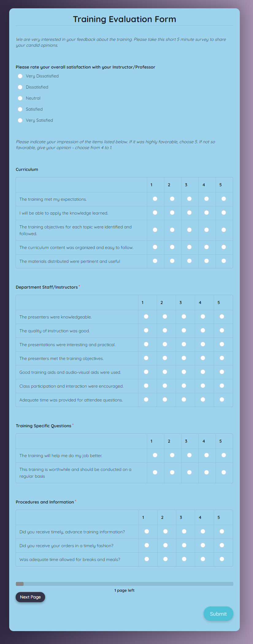 Free Training Evaluation Form Template template