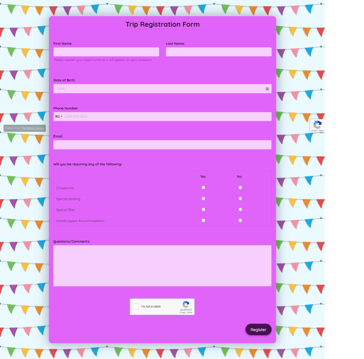 Trip Registration Form Template template