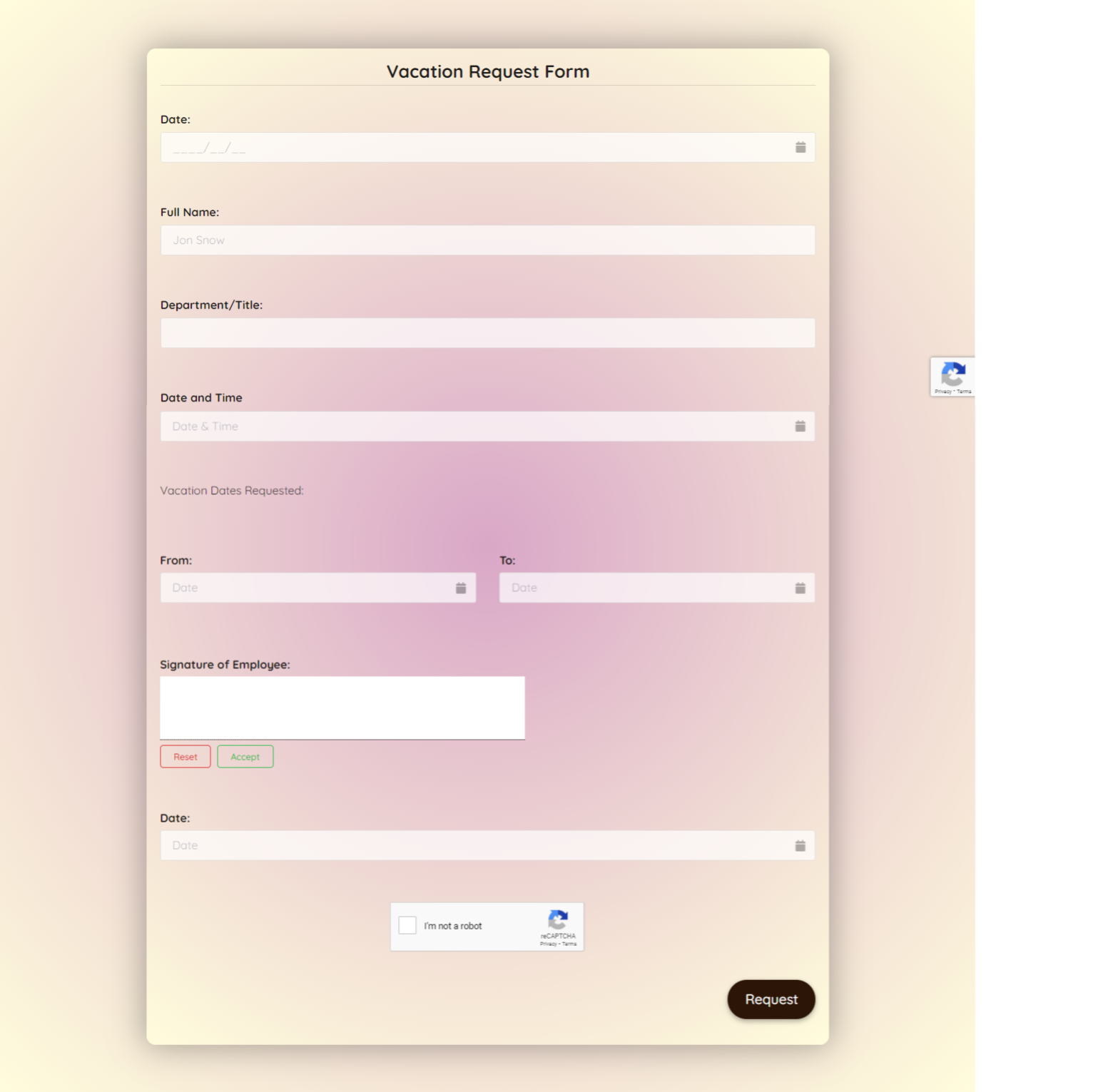 Vacation Request Form Template template