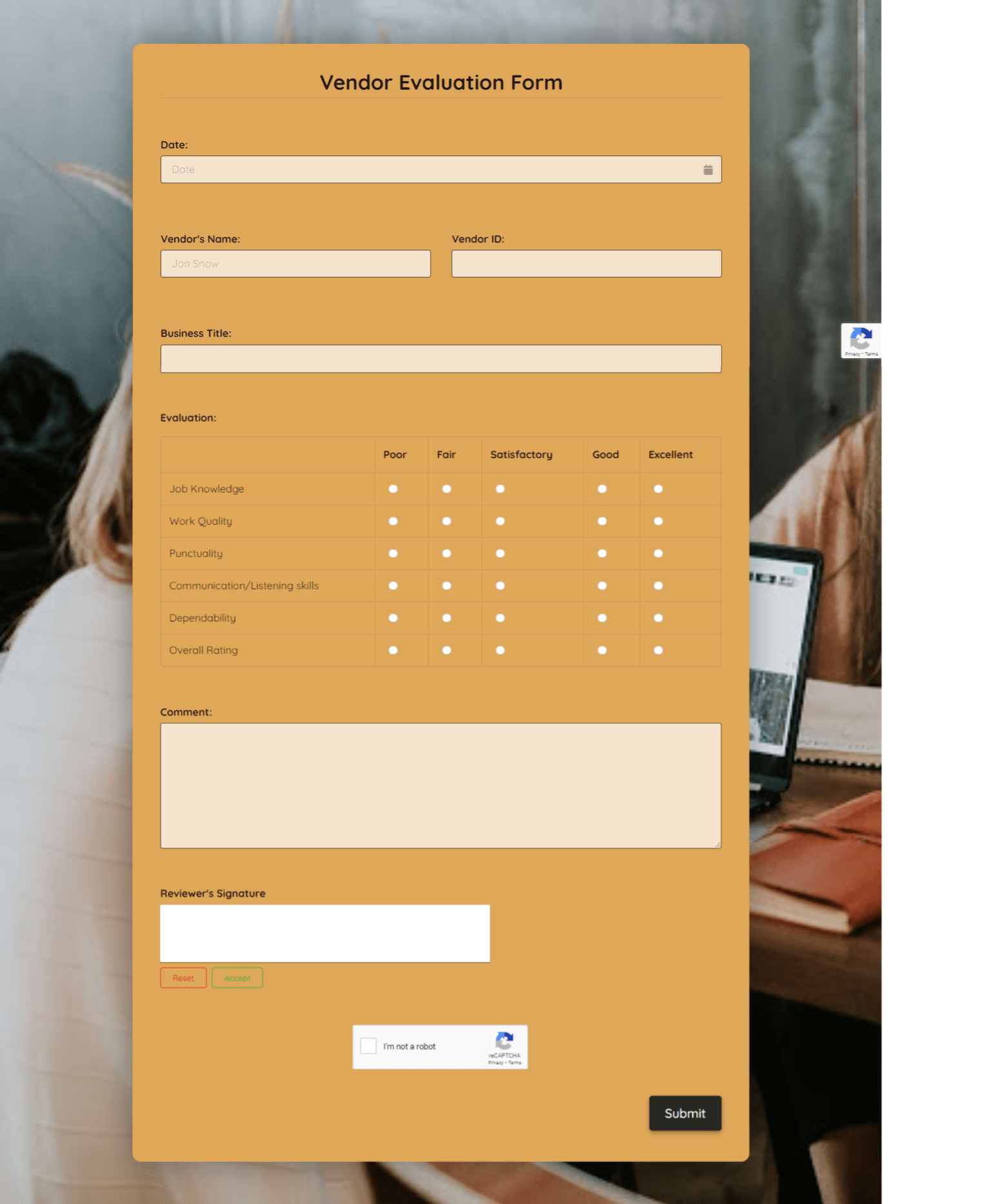 Free Vendor Evaluation Form Template template