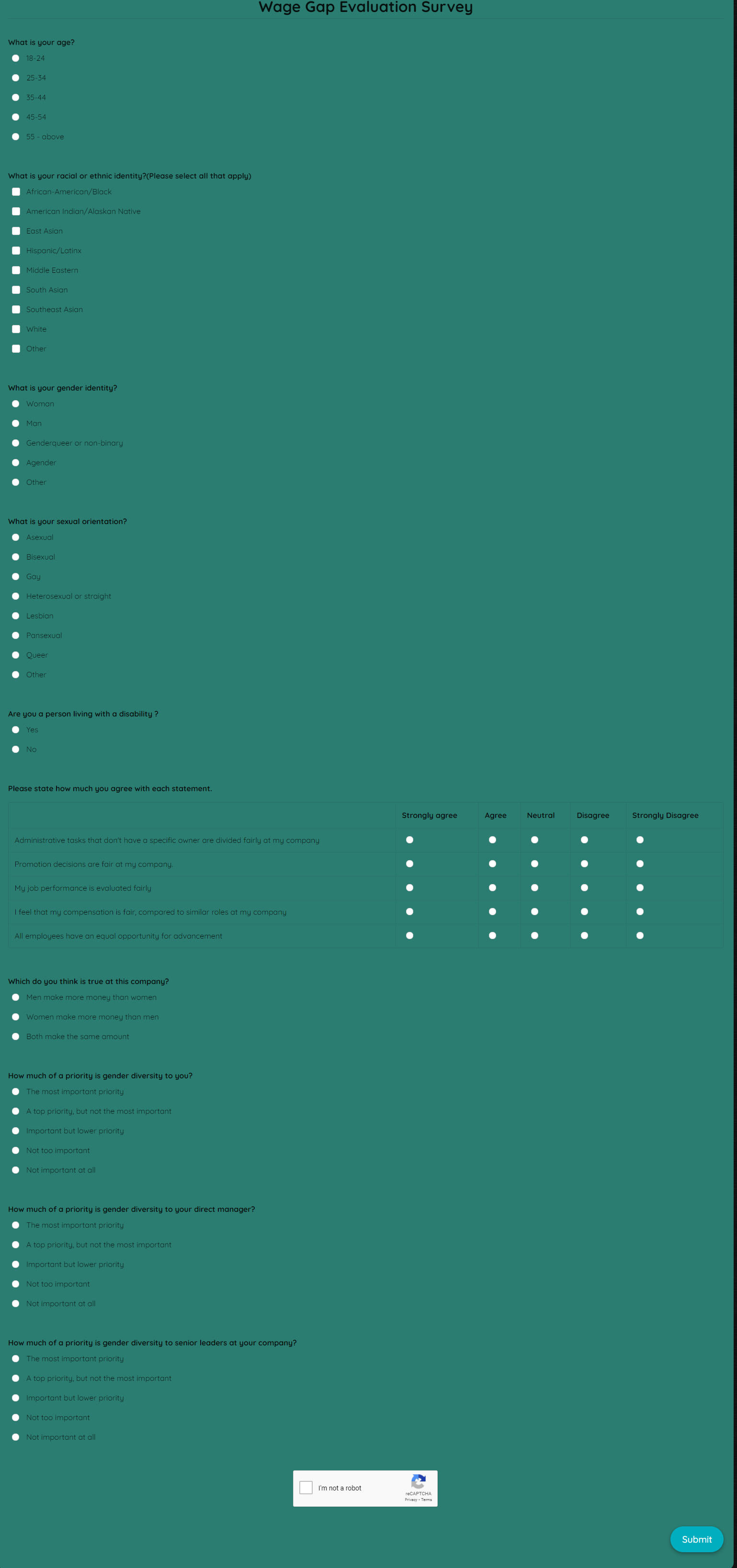 Wage Gap Evaluation Survey Template template