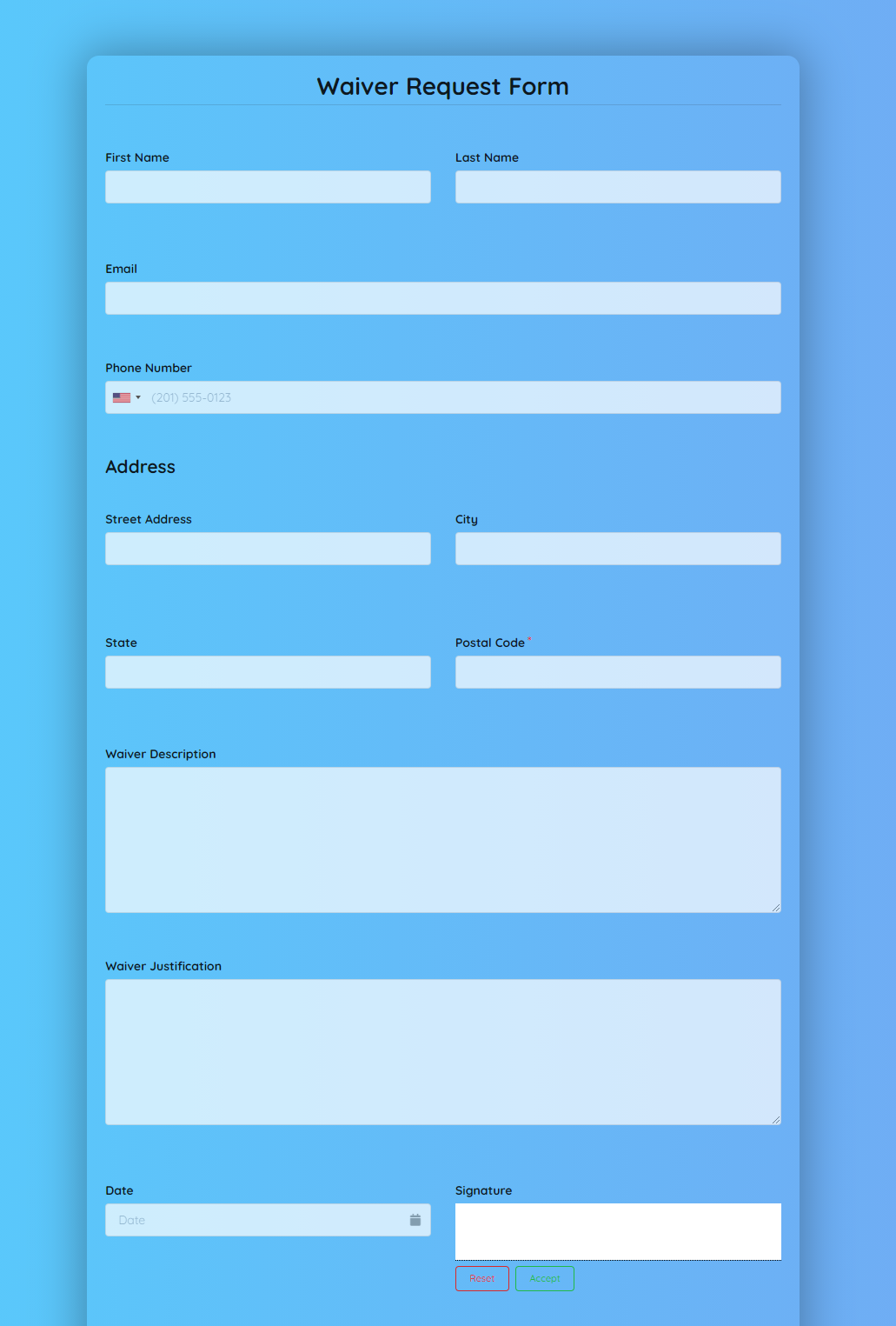 Waiver Request Form Template template