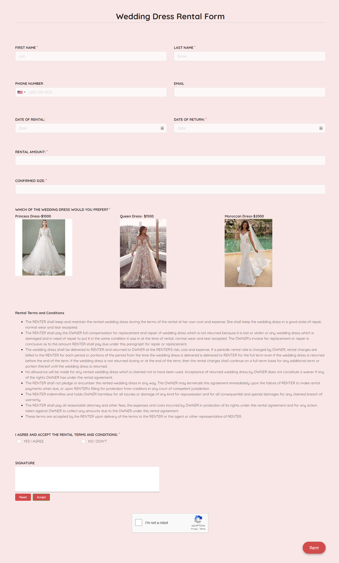 Wedding Gowns Rental Agreement Forms Dresses Images 2022