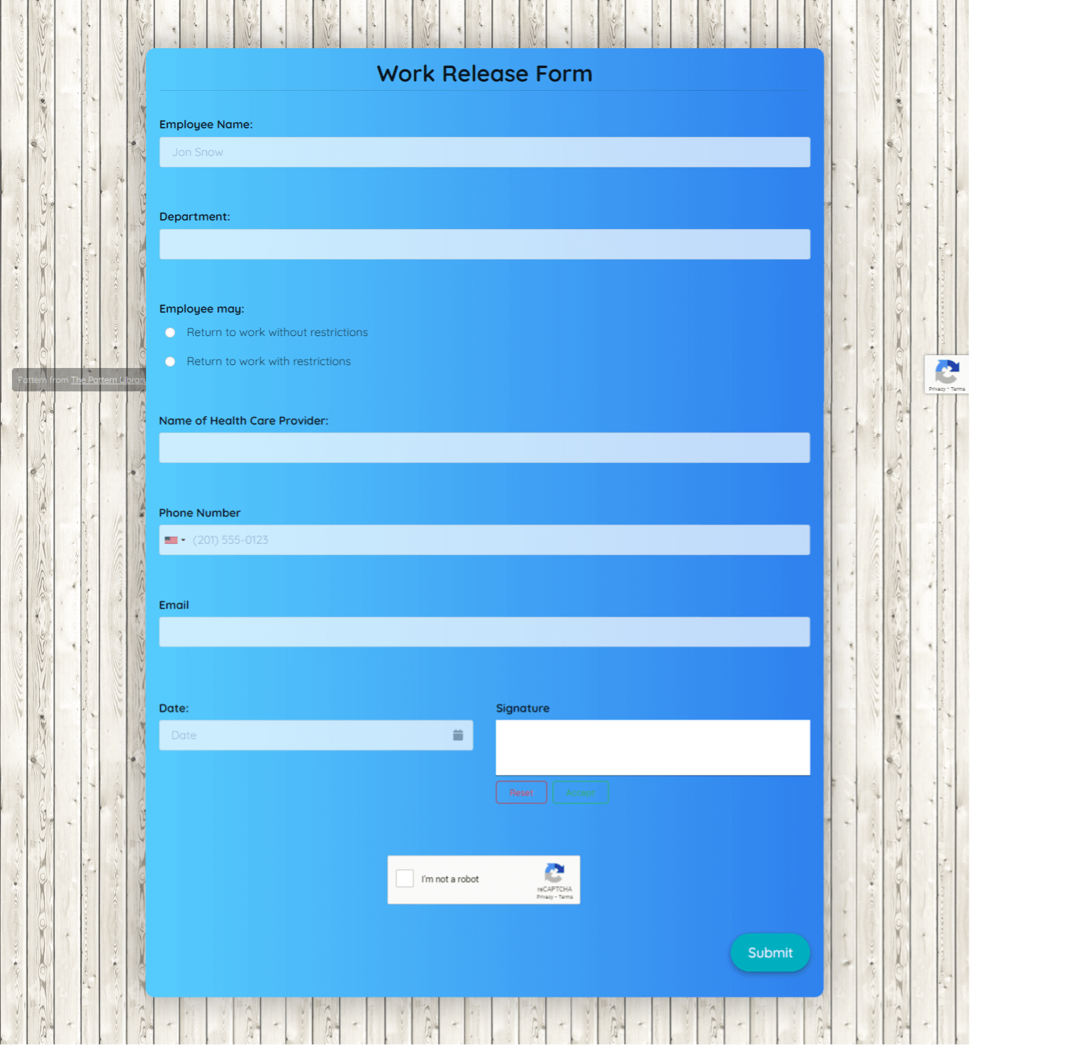 Work Release Form Template template