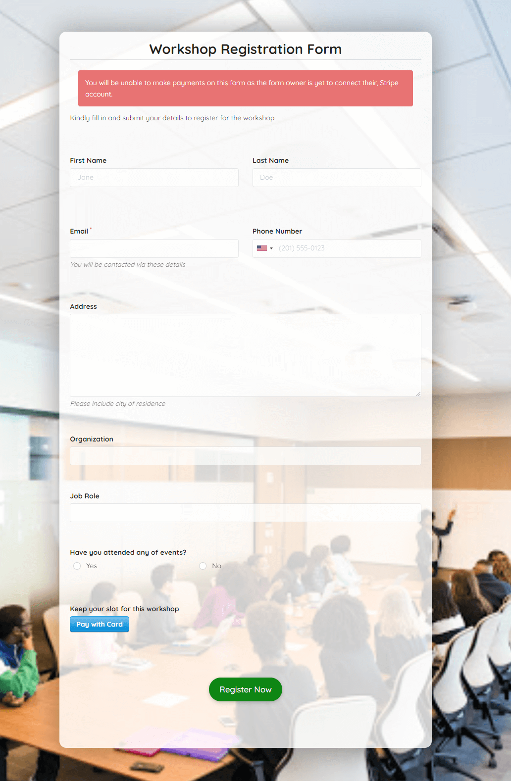 Workshop Registration Form Template template