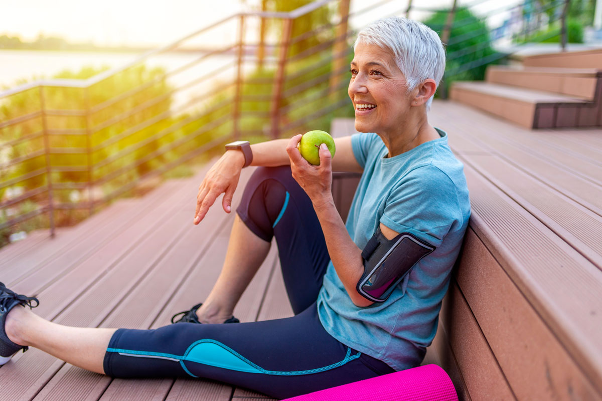 healthy, senior woman resting after exercise