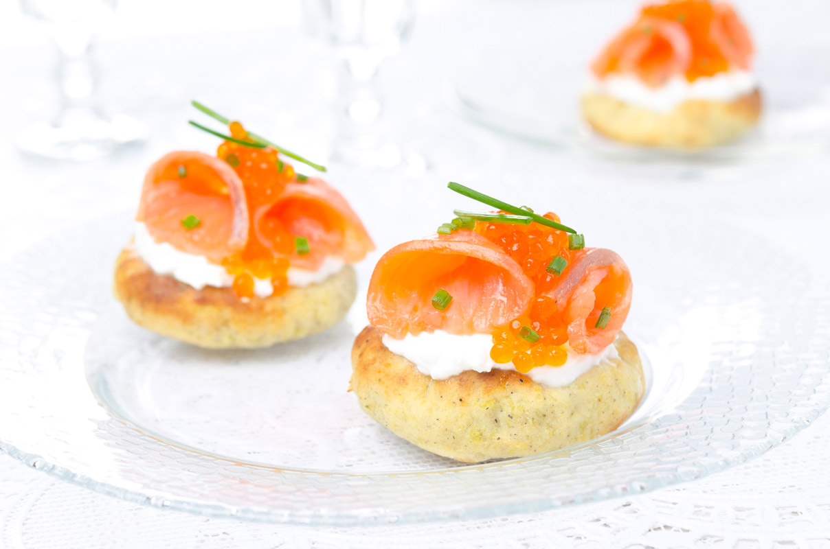 Smashed Potato Canapes with smoked salmon