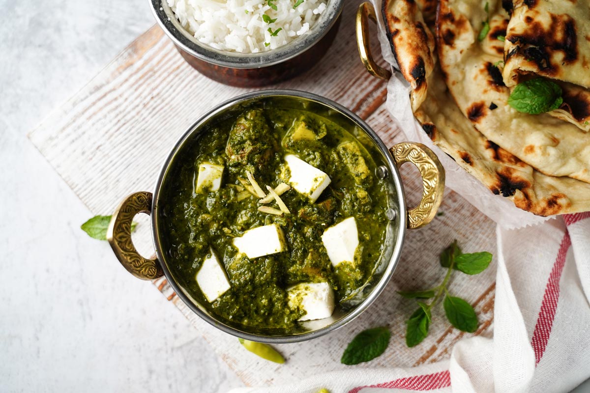 Saag Paneer (Greens with Fresh Indian Cheese)