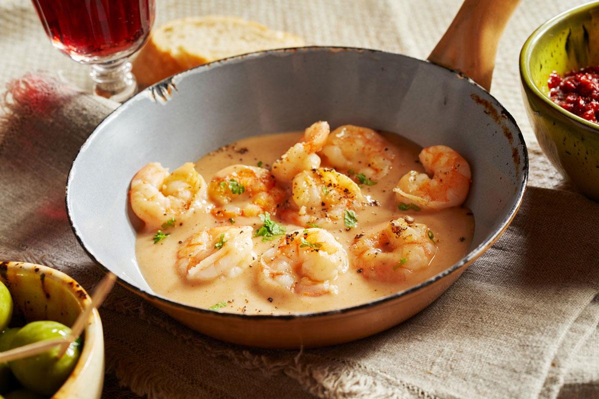 Skillet shrimp with leeks