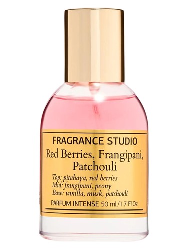 Red berries, frangipani, patchouli bottle
