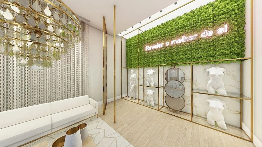 Projeto de show room de loja de lingerie feito pelo Studio ODD Design, de Maringá