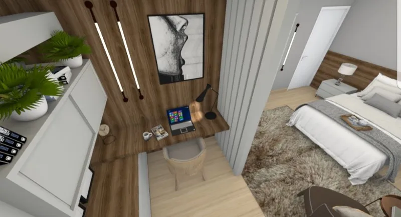 Home office e quarto de hóspede no mesmo ambiente