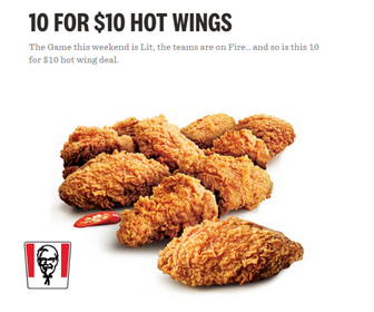 $10.00 for 10 Hot Wings at KFC