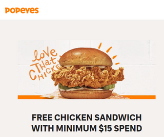 Free Popeyes Chicken Sandwich When You Spend $15