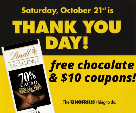 Free Lindt Bar and $10 Off Coupons at No Frills