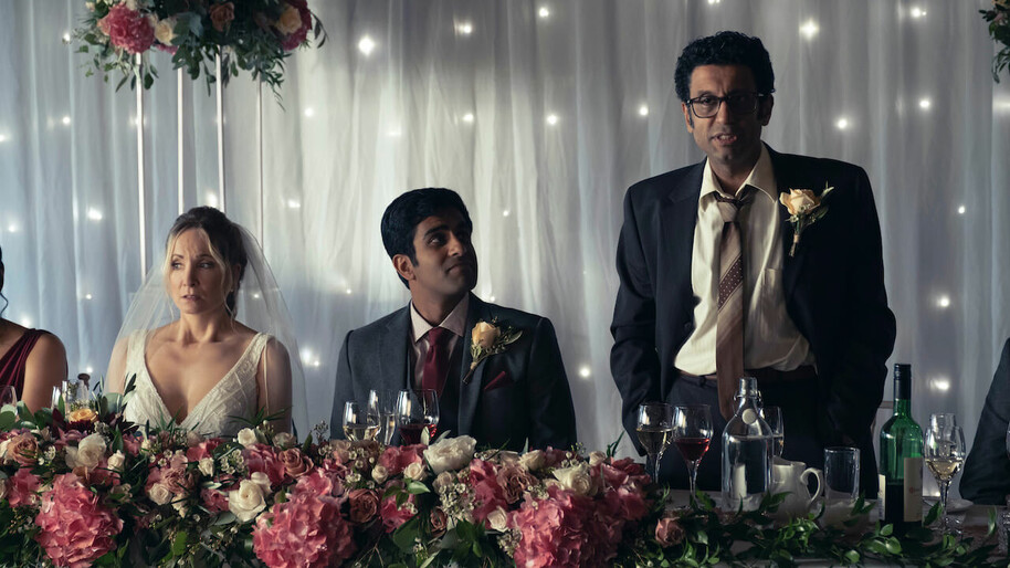 Joanne Froggatt, bally Gill and Adeel Akhtar at a wedding