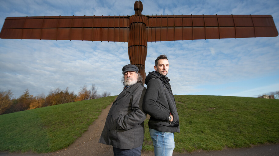 Ricky and Ralf in front of the Angel of the North