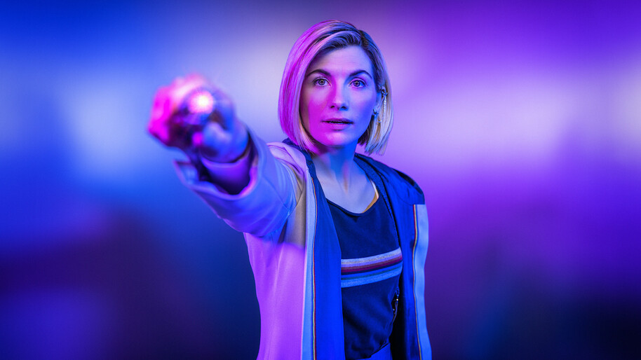 jodie whittaker as the thirteenth doctor holding sonic screwdriver