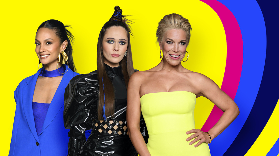 eurovision hosts Alesha Dixon, Hannah Waddingham, and Julia Sanina