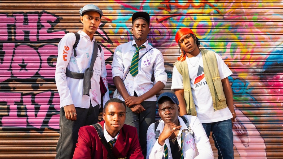 Grime Kids - BBC - (L-R);Junior (GABRIEL ROBINSON);Bayo (JUWON ADEDOKUN);Bishop (TIENNE SIMON);Dane (YUS JAMAL CROOKES);Kai (SHANU HAZZAN)
