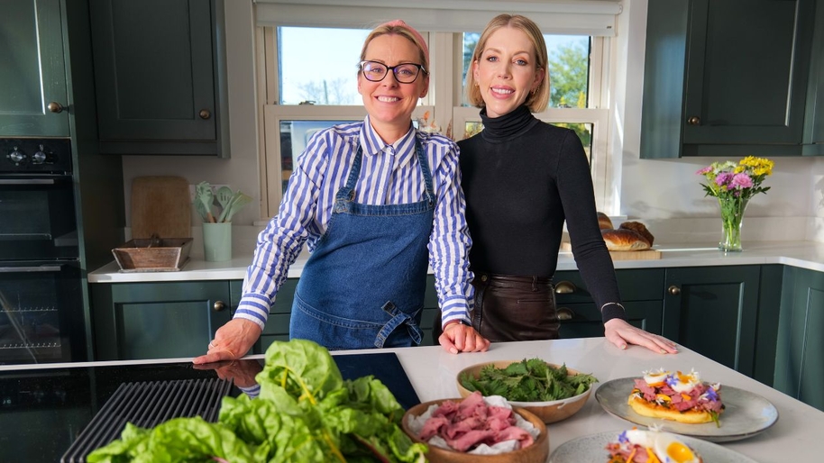 Chef Anna Haugh with including Katherine Ryan in kitchen