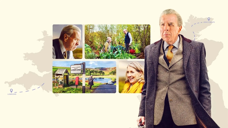 Elderly man in smart clothing stood with pictures of his past to his left