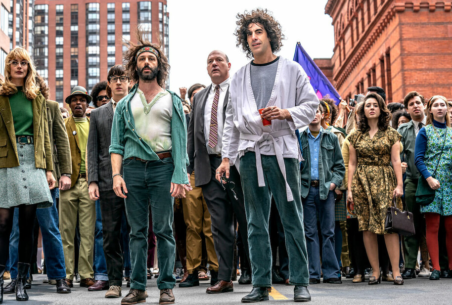 sacha baron cohen and jeremy strong in the trial of the chicago 7