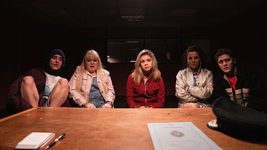 derry girls cast around interrogation table