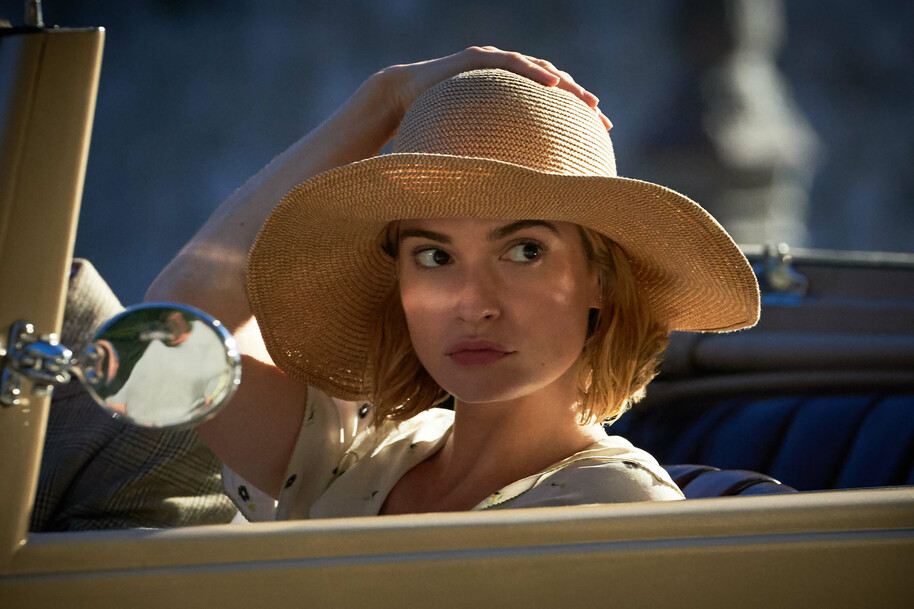 lily james in sunhat in rebecca