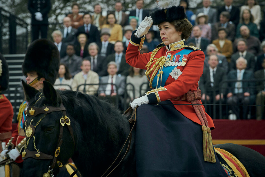Olivia Colman as Queen Elizabeth II in uniform season 4 of the crown