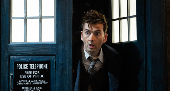 david tennant coming out of the tardis as the 14th doctor