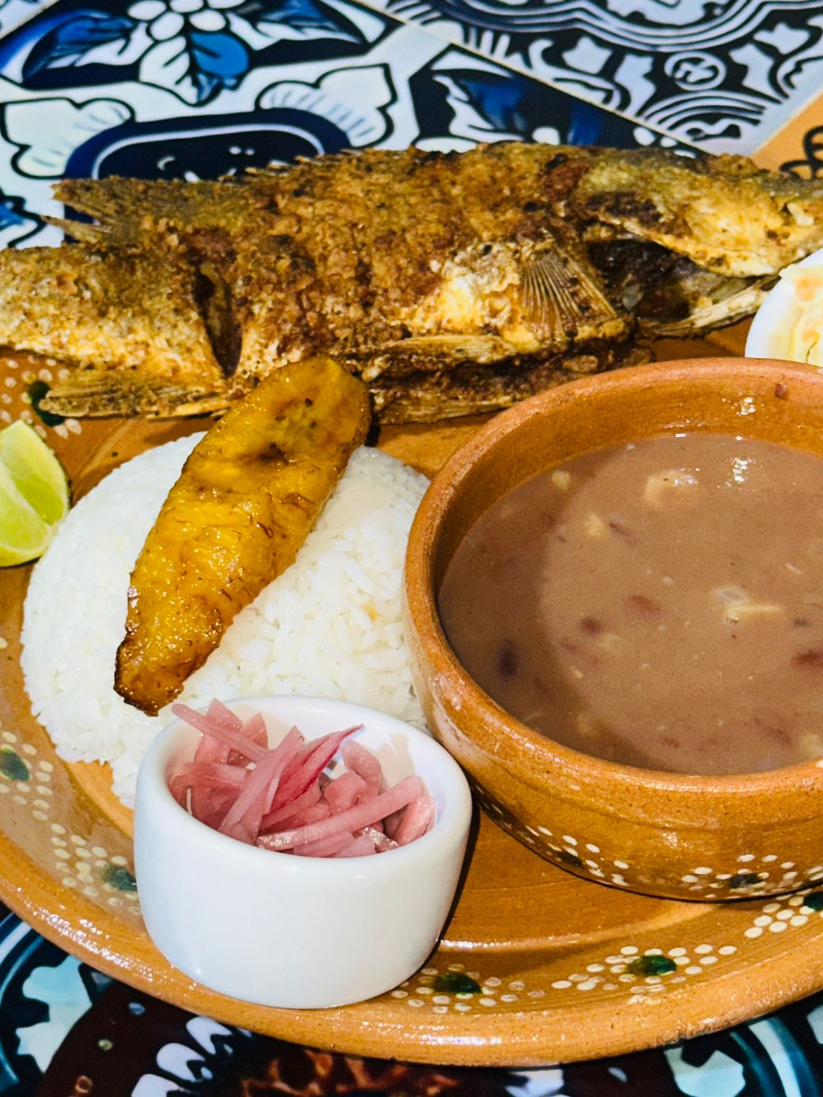Fried Snapper with Stew beans and White Rice
