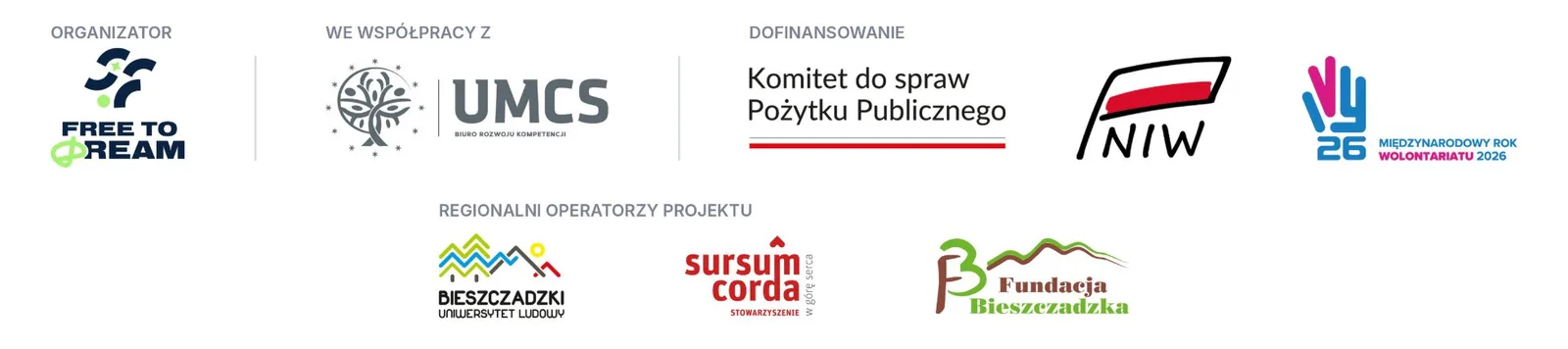 The “Young Sports Leaders: Academy of Sports Volunteering and Internships IVY 2026” initiative is carried out under the project “MRW Initiatives Fund: I act because I like it”, co-financed by the International Volunteer Year Initiatives Fund. Regional Project Operators: Bieszczady Folk University, Sursum Corda Association and Bieszczady Foundation.