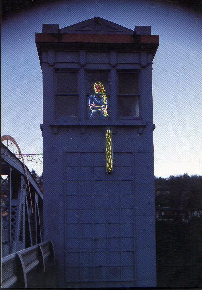 neon artwork of Rapunzel and her hair