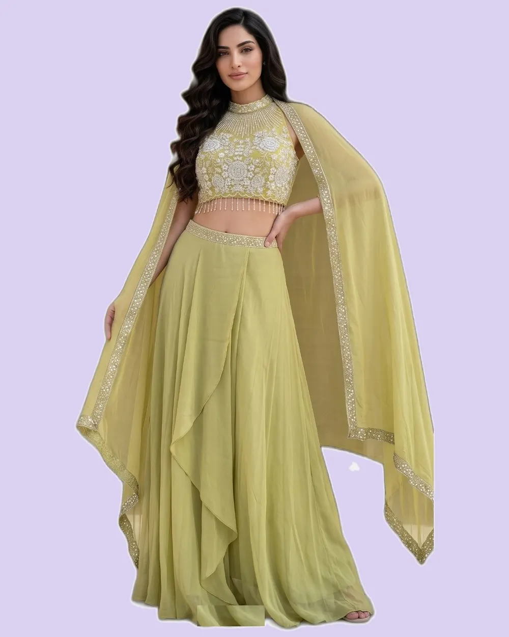 Stylish Layered Flowing Bottoms Shrug Designer Dress