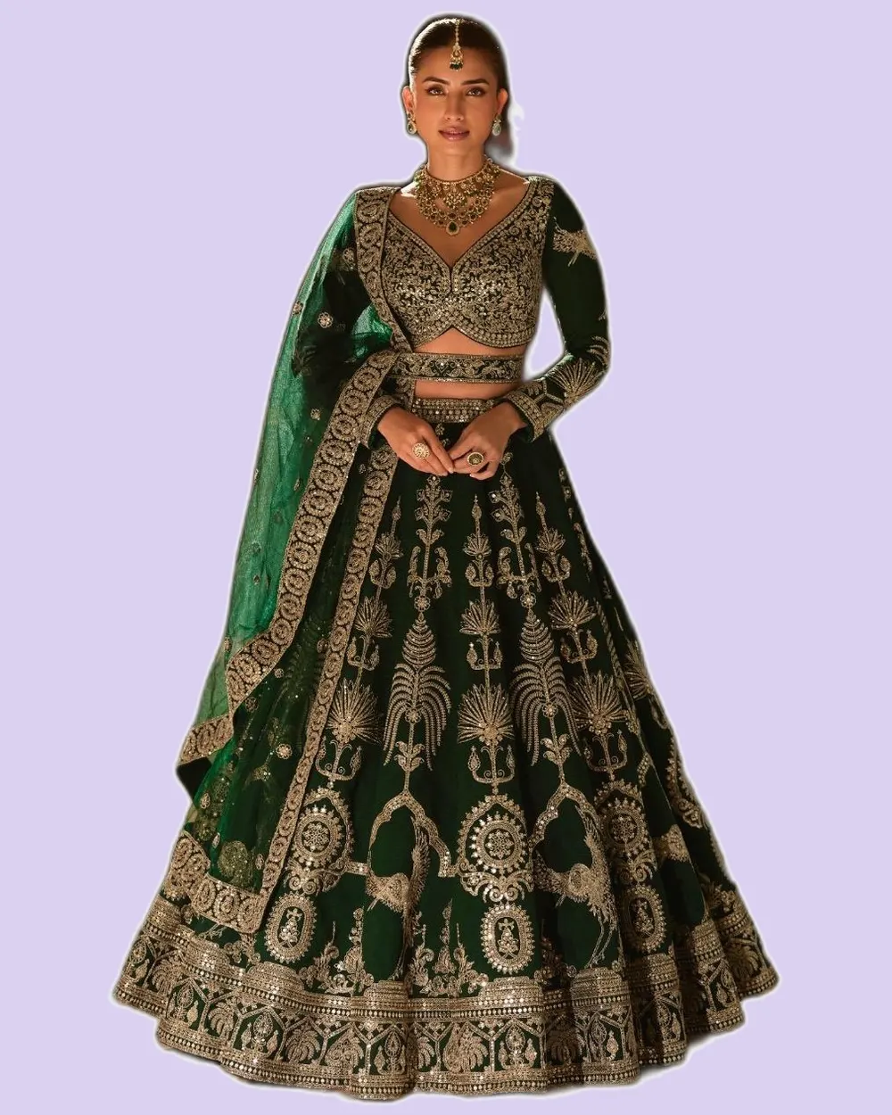 Premium Real Silk Hand Mirror Embroidered Lehengas