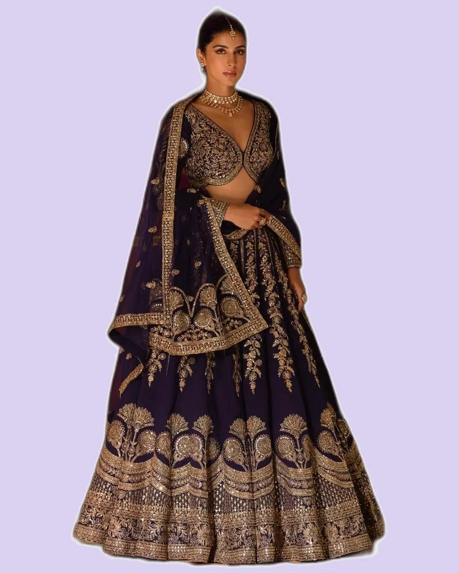 Premium Real Silk Hand Mirror Embroidered Lehengas