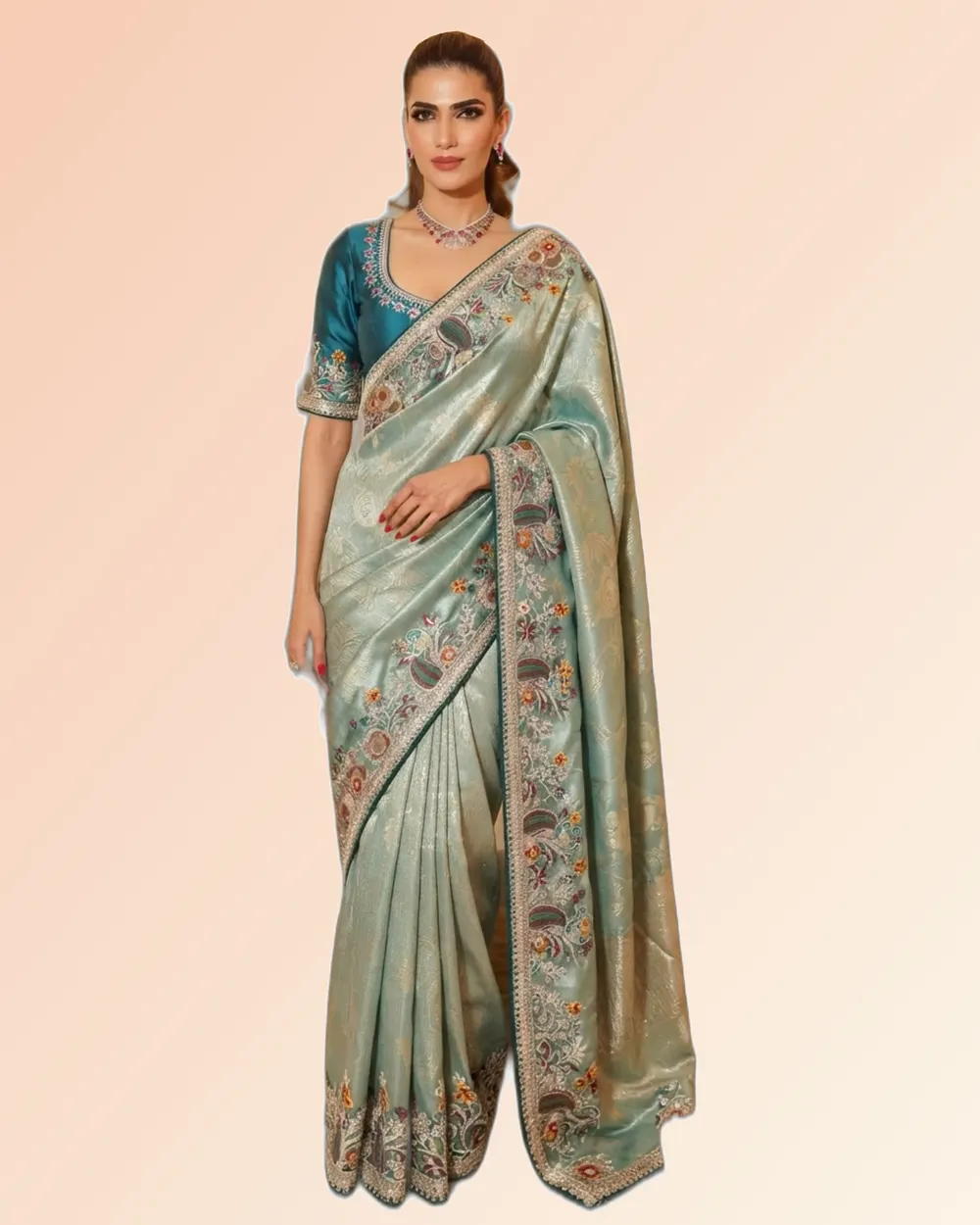 Rajwadi Mor Pure Kajivaram Silk Heavy Embroidery Work Sarees