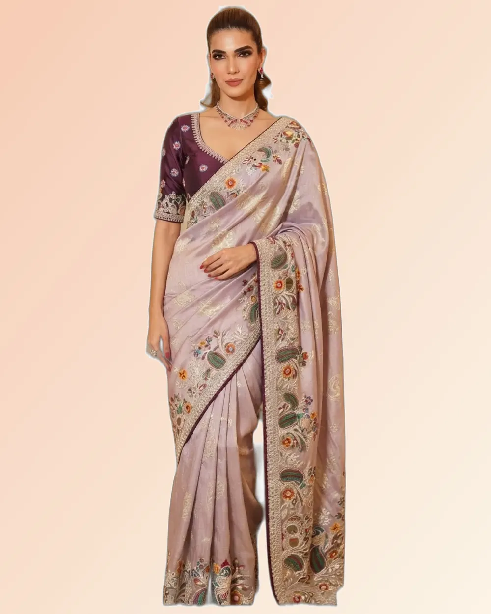 Rajwadi Mor Pure Kajivaram Silk Heavy Embroidery Work Sarees