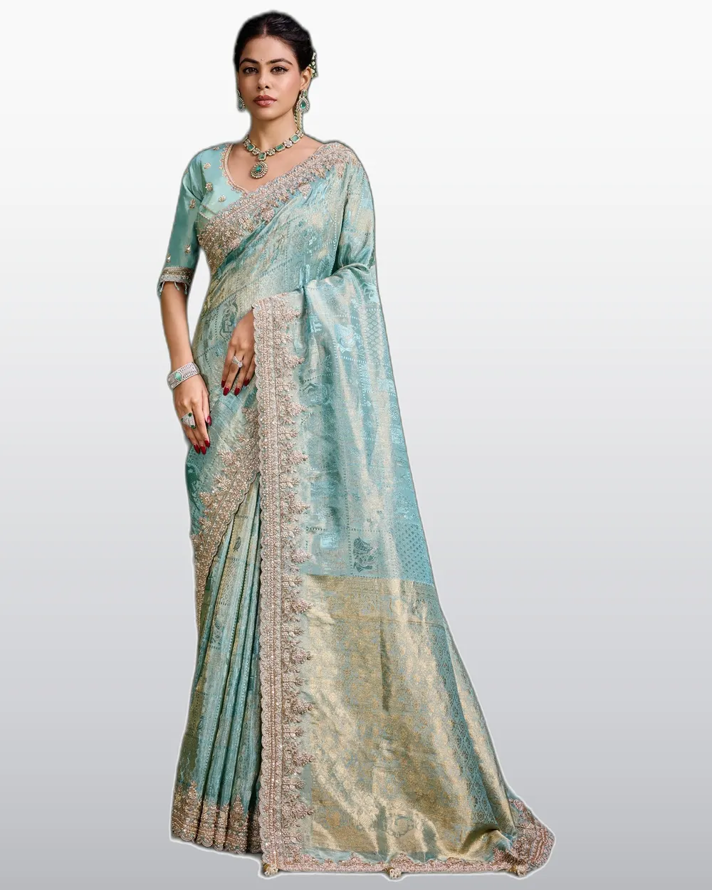 Kum Kum V9 Tissue Fabric Double Blouse Sarees